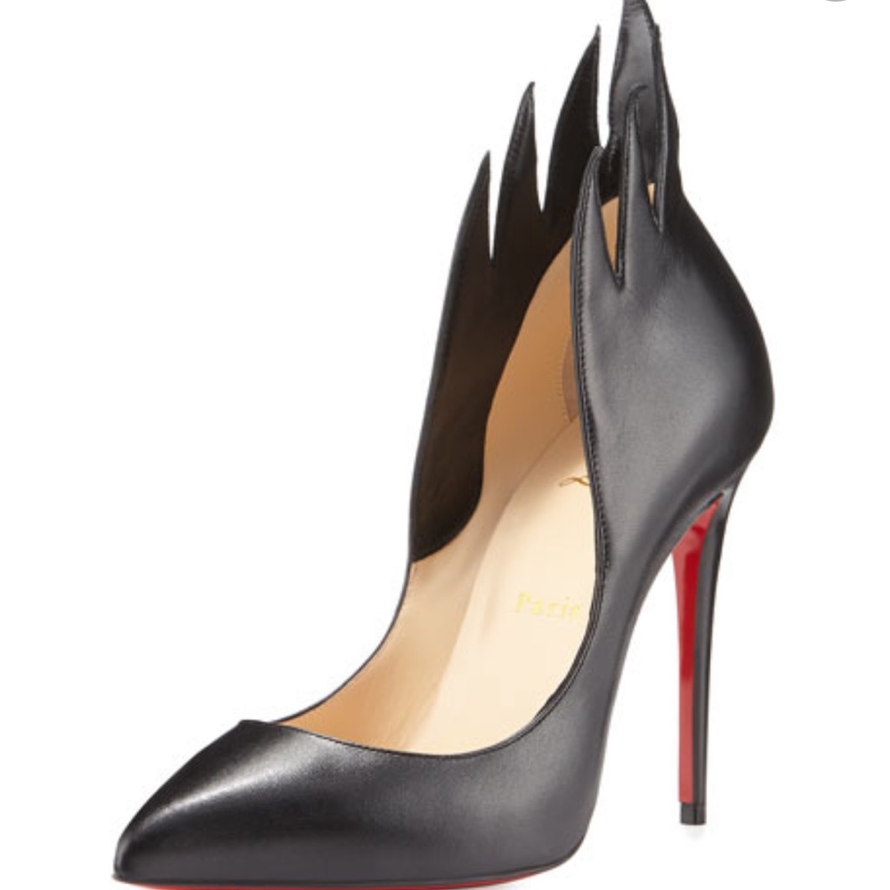 Christian Louboutin Black Leather Flame Cutout Stiletto Heels 100mm, 39.5